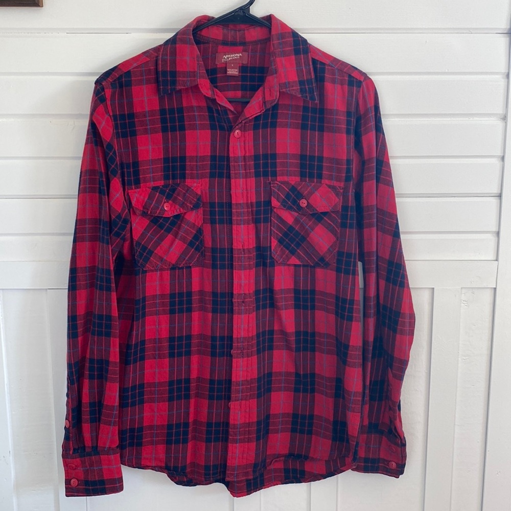 Arizona Classic Plaid Red Black & Blue Button Up Flannel Men’s Size Small